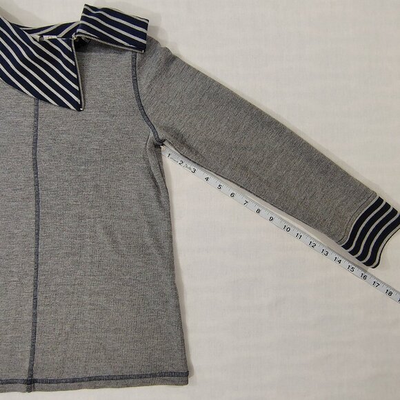 Weekend by Chico's Striped Collar Top Sz 0 (S/M) Cowl Neck Gray Blue Long Sleeve - Picture 12 of 16
